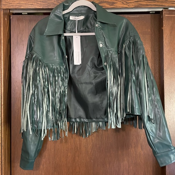 Nasty Gal Green Western Faux Leather Fringe Jacket - Picture 2 of 5